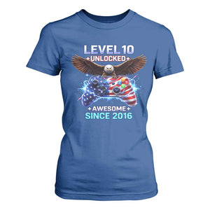 Funny 10th Birthday T Shirt For Women Level 10 Unlocked Awesome Since 2016 USA Gamer TS11 Royal Blue Print Your Wear