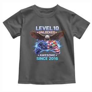 Funny 10th Birthday Toddler T Shirt Level 10 Unlocked Awesome Since 2016 USA Gamer TS11 Dark Heather Print Your Wear