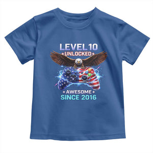Funny 10th Birthday Toddler T Shirt Level 10 Unlocked Awesome Since 2016 USA Gamer TS11 Royal Blue Print Your Wear