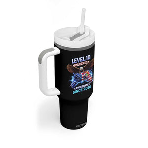 Funny 10th Birthday Tumbler With Handle Level 10 Unlocked Awesome Since 2016 USA Gamer TS11 Print Your Wear