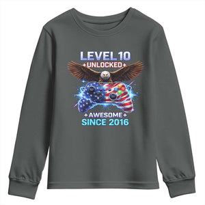 Funny 10th Birthday Youth Sweatshirt Level 10 Unlocked Awesome Since 2016 USA Gamer TS11 Dark Heather Print Your Wear