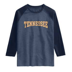 Tennessee Fan Raglan Shirt Orange Retro Checkered Varsity TN State TS11 Heather Denim Navy Print Your Wear