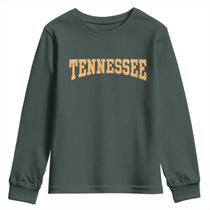 Tennessee Fan Youth Sweatshirt Orange Retro Checkered Varsity TN State TS11 Dark Forest Green Print Your Wear