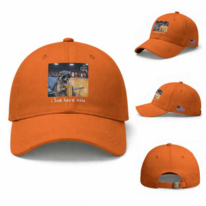 Basketball Raccoon I Live Here Now Baseball Cap Funny Trash Panda Drinking Iced Coffee Basketball Court TS11 Baseball Cap Universal Fit Orange Print Your Wear