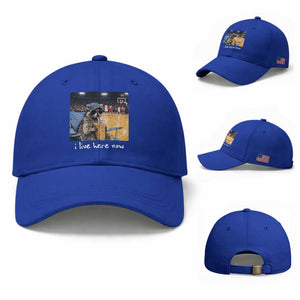Basketball Raccoon I Live Here Now Baseball Cap Funny Trash Panda Drinking Iced Coffee Basketball Court TS11 Baseball Cap Universal Fit Royal Blue Print Your Wear