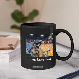 Basketball Raccoon I Live Here Now Coffee Mug Funny Trash Panda Drinking Iced Coffee Basketball Court TS11 Print Your Wear