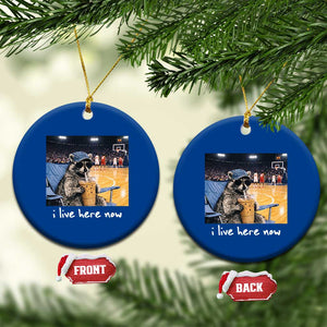 Basketball Raccoon I Live Here Now Ceramic Ornament Funny Trash Panda Drinking Iced Coffee Basketball Court TS11 1pc Blue Print Your Wear