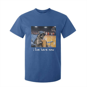Basketball Raccoon I Live Here Now T Shirt For Kid Funny Trash Panda Drinking Iced Coffee Basketball Court TS11 Royal Blue Print Your Wear
