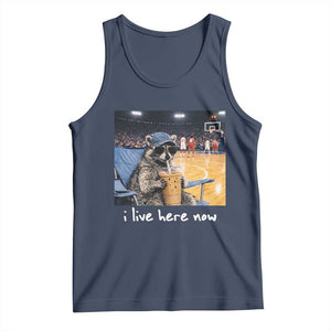 Basketball Raccoon I Live Here Now Tank Top Funny Trash Panda Drinking Iced Coffee Basketball Court TS11 Navy Print Your Wear