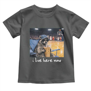 Basketball Raccoon I Live Here Now Toddler T Shirt Funny Trash Panda Drinking Iced Coffee Basketball Court TS11 Dark Heather Print Your Wear