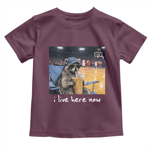 Basketball Raccoon I Live Here Now Toddler T Shirt Funny Trash Panda Drinking Iced Coffee Basketball Court TS11 Maroon Print Your Wear