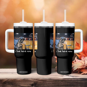 Basketball Raccoon I Live Here Now Tumbler With Handle Funny Trash Panda Drinking Iced Coffee Basketball Court TS11 Print Your Wear