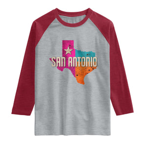 San Antonio Texas TX Fiesta Sports For Latino Fans Raglan Shirt TS11 Heather Gray Heather Red Print Your Wear