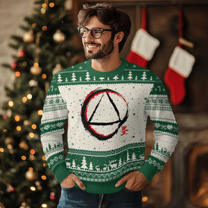 AA Sober Logo Symbol Serenity Recovery Ugly Christmas Sweater Japanese Brushstroke Circle TS11 Beige Green Print Your Wear