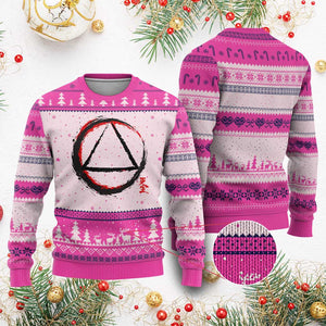 AA Sober Logo Symbol Serenity Recovery Ugly Christmas Sweater Japanese Brushstroke Circle TS11 Hot Pink Print Your Wear