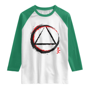 AA Sober Logo Symbol Serenity Recovery Raglan Shirt Japanese Brushstroke Circle TS11 White Kelly Green Print Your Wear