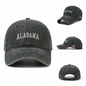 Alabama Fan Washed Cotton Baseball Cap Vintage Bold Sport State Letters AL Game Day TS11 Washed Cap Universal Fit Dark Green Print Your Wear