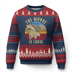 Funny The Moose Is Loose Ugly Christmas Sweater Moose Lover Retro Vintage TS11 Navy Red Print Your Wear