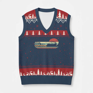 Funny Just Call Me Captoon V-Neck Knit Sweater Vest Pontoon Boat Captain TS11 Navy Red Print Your Wear