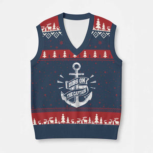 Funny Dibs On The Captain V-Neck Knit Sweater Vest Boating Boat Lover Vintage Anchor TS11 Navy Red Print Your Wear