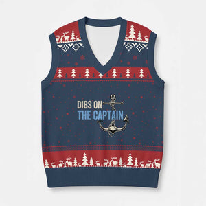 Funny Dibs On The Captain V-Neck Knit Sweater Vest Boating Boat Lover Anchor TS11 Navy Red Print Your Wear