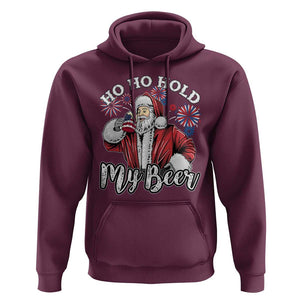 Christmas In July Hoodie Ho Ho Hold My Beer Summer Santa USA Flag 4th Of July TS11 Maroon Print Your Wear