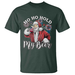 Christmas In July T Shirt Ho Ho Hold My Beer Summer Santa USA Flag 4th Of July TS11 Dark Forest Green Print Your Wear