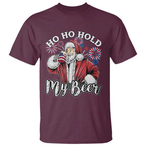 Christmas In July T Shirt Ho Ho Hold My Beer Summer Santa USA Flag 4th Of July TS11 Maroon Print Your Wear