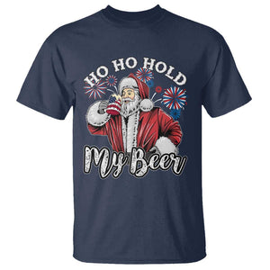 Christmas In July T Shirt Ho Ho Hold My Beer Summer Santa USA Flag 4th Of July TS11 Navy Print Your Wear