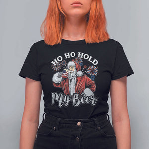 Christmas In July T Shirt For Women Ho Ho Hold My Beer Summer Santa USA Flag 4th Of July TS11 Black Print Your Wear