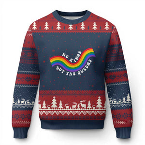 No Kings But Yas Queens LGBTQ Pride Retro Rainbow Ugly Christmas Sweater