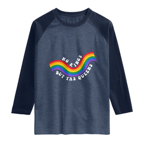 No Kings But Yas Queens LGBTQ Pride Retro Rainbow Raglan Shirt