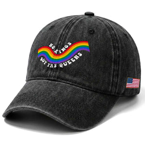 No Kings But Yas Queens LGBTQ Pride Retro Rainbow Washed Cotton Baseball Cap