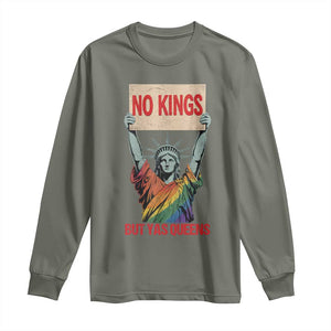 No Kings But Yas Queens Long Sleeve Shirt Statue Of Liberty LGBTQ Pride Ally Pride TS11 Military Green Print Your Wear