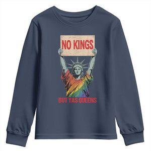 No Kings But Yas Queens Youth Sweatshirt Statue Of Liberty LGBTQ Pride Ally Pride TS11 Navy Print Your Wear