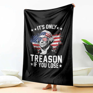 It Is Only Treason If You Lose George Washington Throw Blanket Funny 4th of July Vintage American Flag