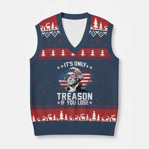 It Is Only Treason If You Lose George Washington V-Neck Knit Sweater Vest Funny 4th of July Vintage American Flag