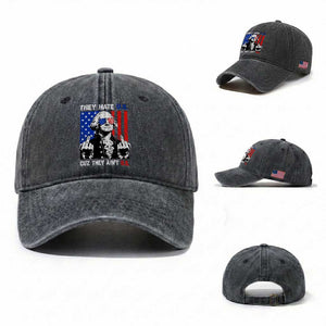 They Hate US Cuz They Ain't US Washed Cotton Baseball Cap George Washington 4th of July