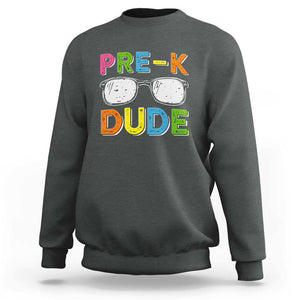 Pre-K Dude Sweatshirt First Day Of School Glasses Nerd TS11 Dark Heather Print Your Wear