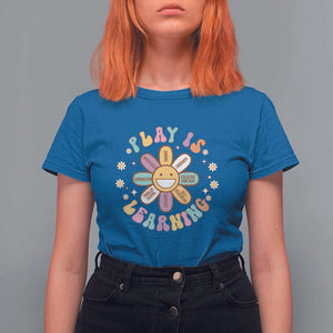 Play Is Learning T Shirt For Women Teachers Inspirational Retro Groovy Daisy TS11 Royal Blue Print Your Wear