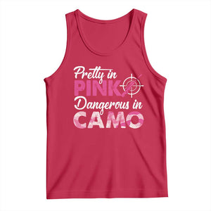 Funny Hunter Tank Top Pretty In Pink Dangerous In Camo Hunting TS11 Red Print Your Wear