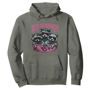 Funny Trash The Patriarchy Hoodie Feral Feminist Racoon TS11 Military Green Print Your Wear