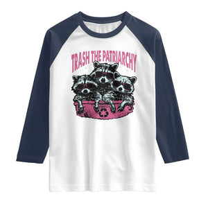 Funny Trash The Patriarchy Raglan Shirt Feral Feminist Racoon TS11 White Navy Print Your Wear