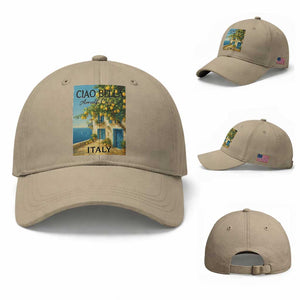 Italian Summer Amalfi Coast Baseball Cap Ciao Bella Italy Lemon TS11 Baseball Cap Universal Fit Khaki Print Your Wear