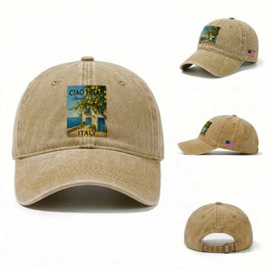 Italian Summer Amalfi Coast Washed Cotton Baseball Cap Ciao Bella Italy Lemon TS11 Washed Cap Universal Fit Khaki Print Your Wear