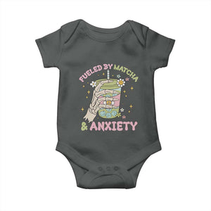 Funny Fueled By Matcha And Anxiety Baby Onesie Matcha Lover TS11 Dark Heather Print Your Wear