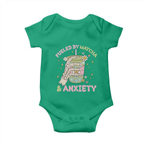 Funny Fueled By Matcha And Anxiety Baby Onesie Matcha Lover TS11 Irish Green Print Your Wear