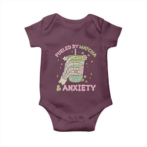 Funny Fueled By Matcha And Anxiety Baby Onesie Matcha Lover TS11 Maroon Print Your Wear