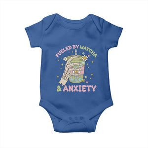 Funny Fueled By Matcha And Anxiety Baby Onesie Matcha Lover TS11 Royal Blue Print Your Wear