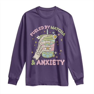 Funny Fueled By Matcha And Anxiety Long Sleeve Shirt Matcha Lover TS11 Purple Print Your Wear